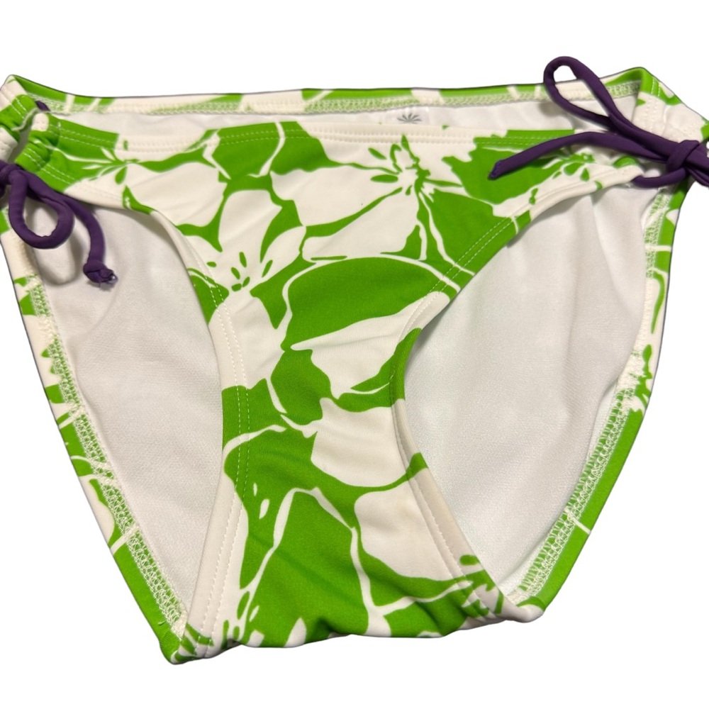Athleta Green and White Hawaiian Floral Bikini Bottoms - Style 841204